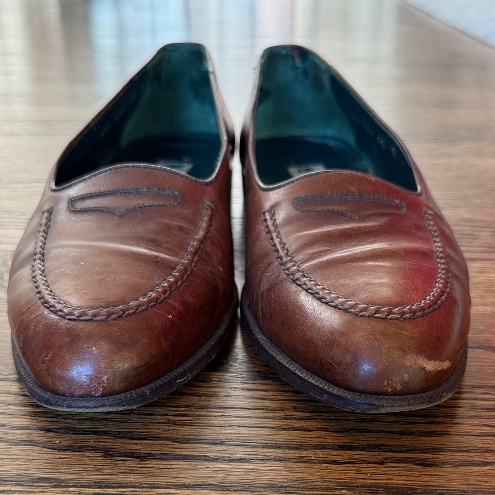 Z Gucci Men’s 40/8.5 Vintage Brown Leather Slip-On Loafers - Picture 8 of 10